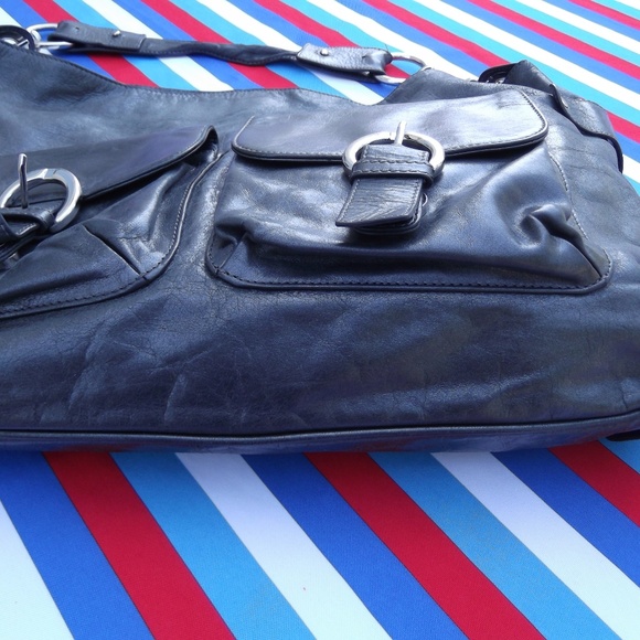 Kate Landry Gunmetal Leather Shoulder Hobo Medium - Picture 4 of 7